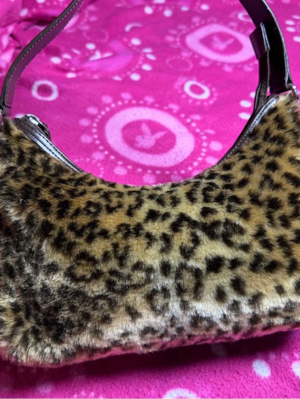 Vintage Y2k Old Navy Faux Fur Leopard Print Shoulder Bag Purse